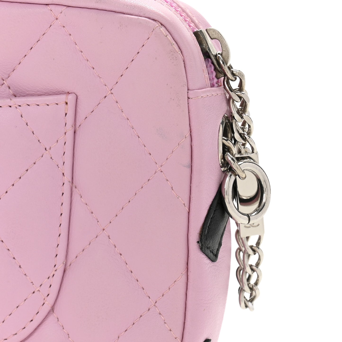 Calfskin Quilted Cambon Pochette Pink Black