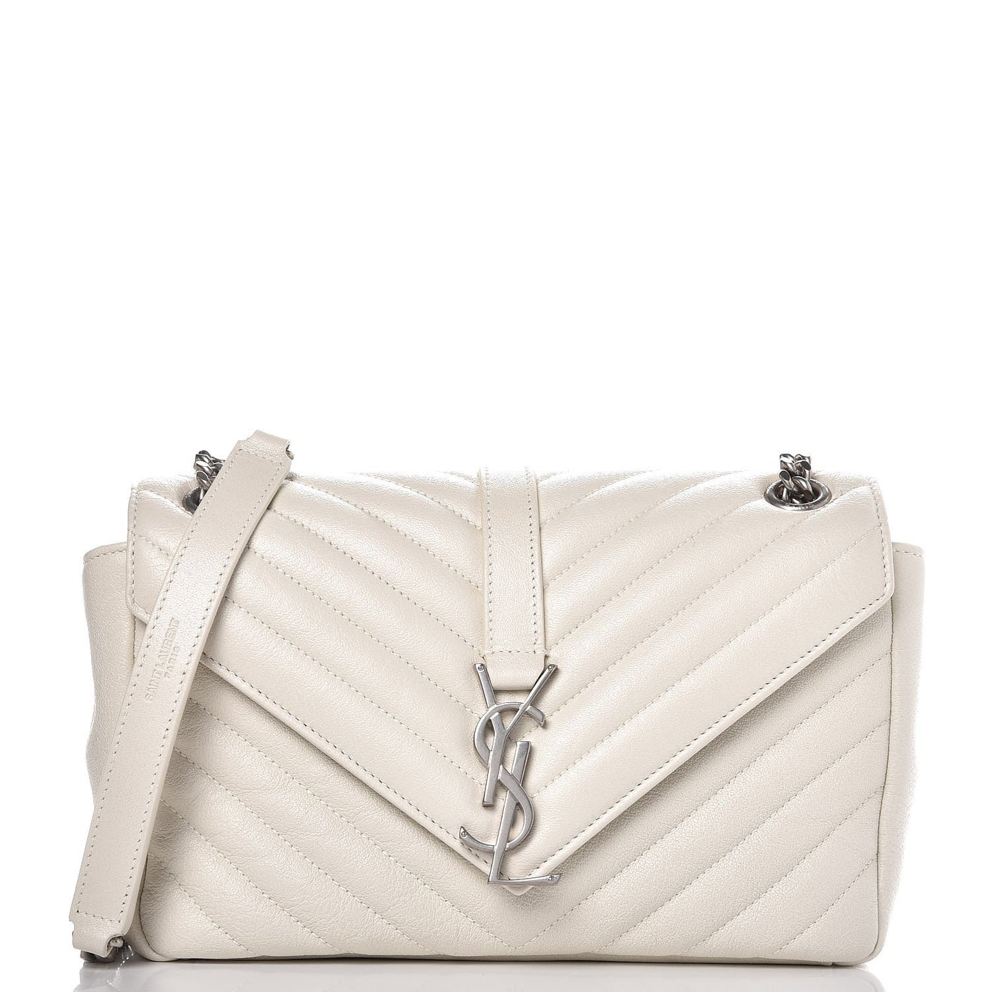 Sheepskin Matelasse Chevron Monogram Medium College Bag Dove White
