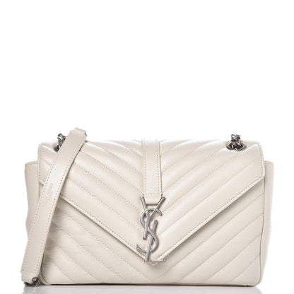 Saint Laurent Sheepskin Matelasse Chevron Monogram Medium College Bag Dove White 1 of 7