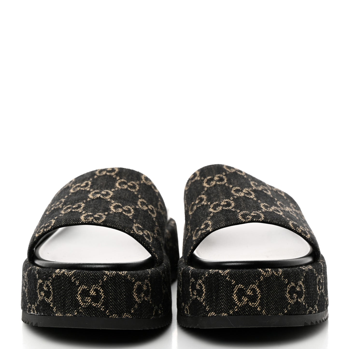 Jacquard Black Denim GG Monogram Angelina Platform 55mm Slide Sandals 40 Black Ivory