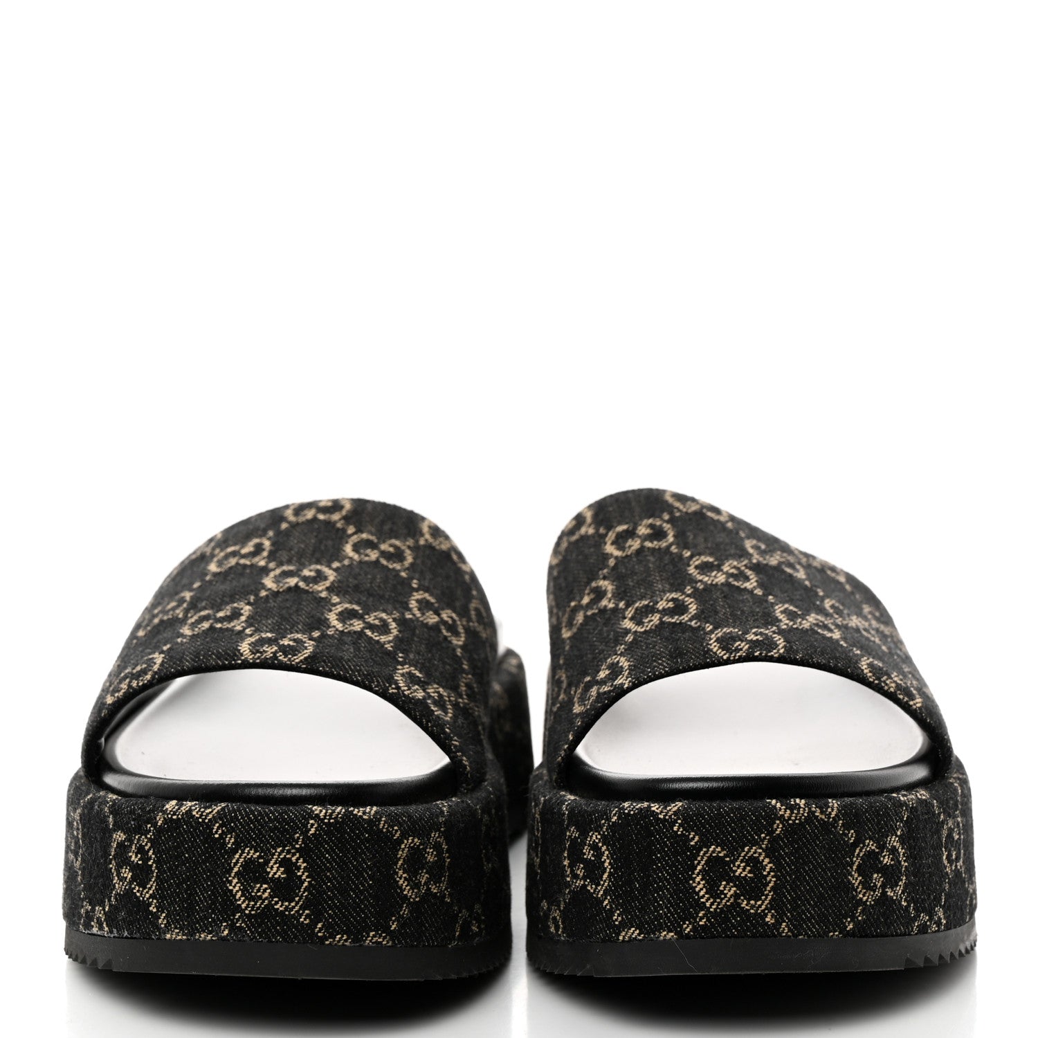 Gucci Jacquard Black Denim GG Monogram Angelina Platform 55mm Slide Sandals 40 Black Ivory 2 of 9
