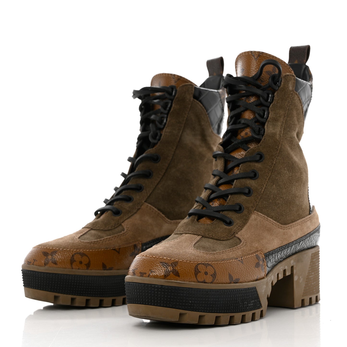 Suede Calfskin Monogram Laureate Platform Desert Boots 37 Taupe