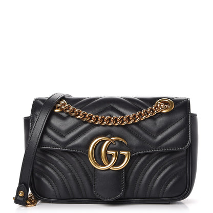 Gucci Calfskin Matelasse Mini GG Marmont Shoulder Bag Black 1 of 9