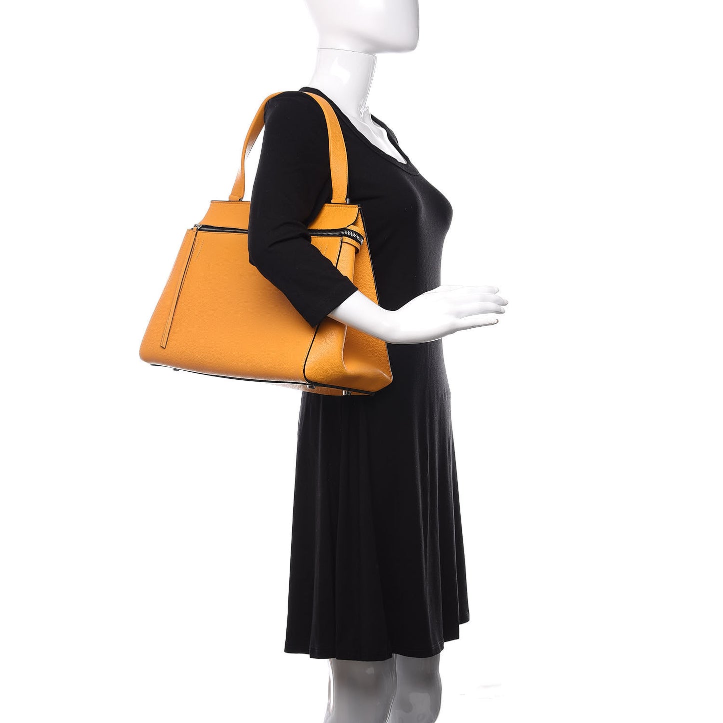 Drummed Calfskin Medium Edge Shoulder Bag Ocre