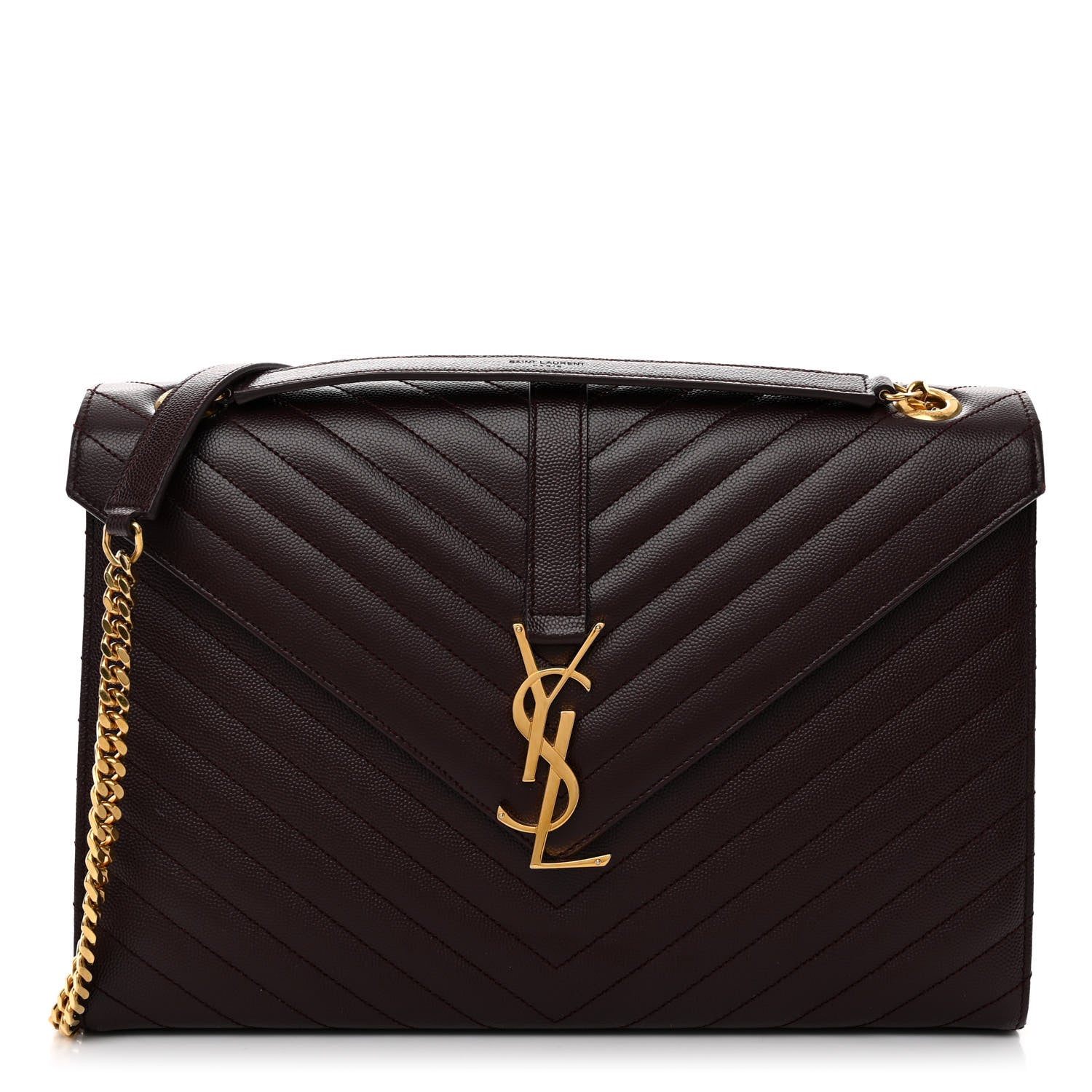 Saint Laurent Grain De Poudre Matelasse Chevron Large Monogram Satchel Rouge Legion 1 of 9