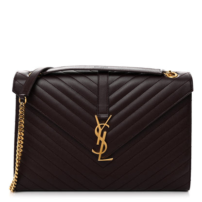 Saint Laurent Grain De Poudre Matelasse Chevron Large Monogram Satchel Rouge Legion 1 of 9
