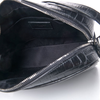 Saint Laurent Calfskin Crocodile Embossed Monogram Lou Camera Bag Black 4 of 4
