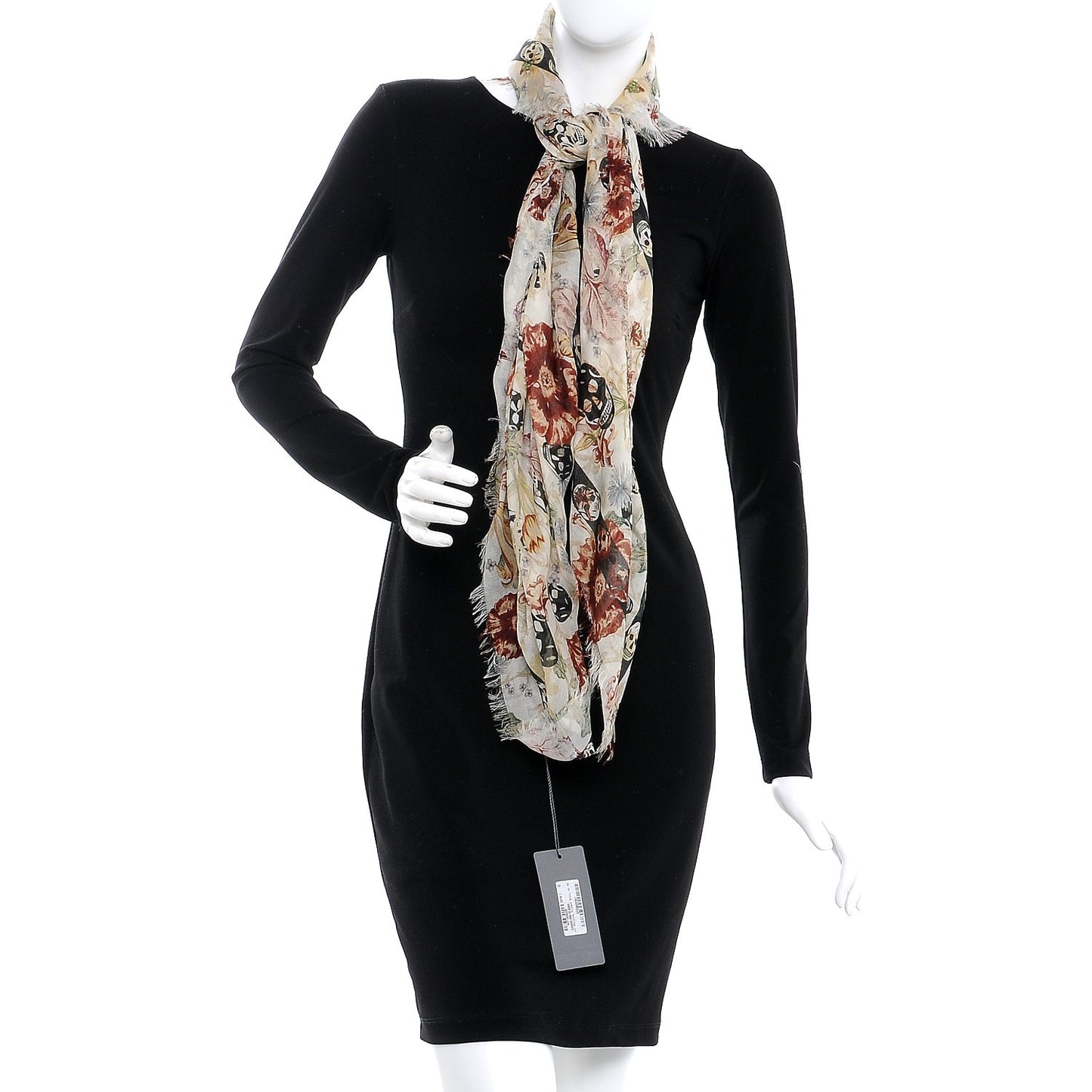 Silk Modal Midieval Flower Skull Scarf Ivory