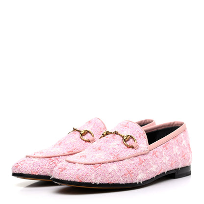 Gucci Wool Tweed Horsebit Womens Jordaan Loafers 36 Pink White Perfect Pink 3 of 8