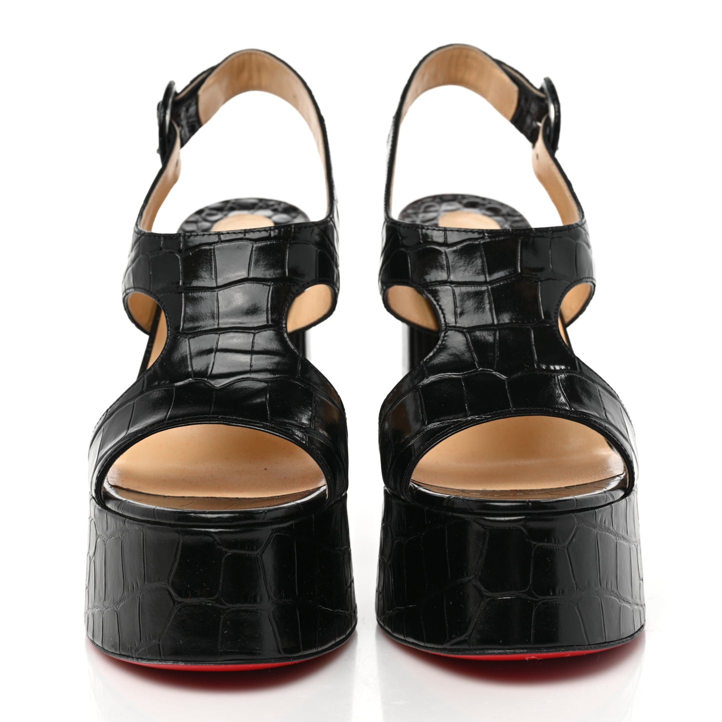 Calfskin Alligator Embossed Foolish Platform Sandals 38 Black