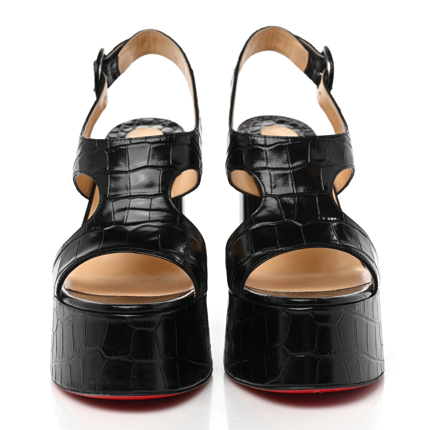 Christian Louboutin Calfskin Alligator Embossed Foolish Platform Sandals 38 Black 2 of 7