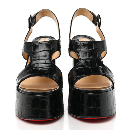 Christian Louboutin Calfskin Alligator Embossed Foolish Platform Sandals 38 Black 2 of 7