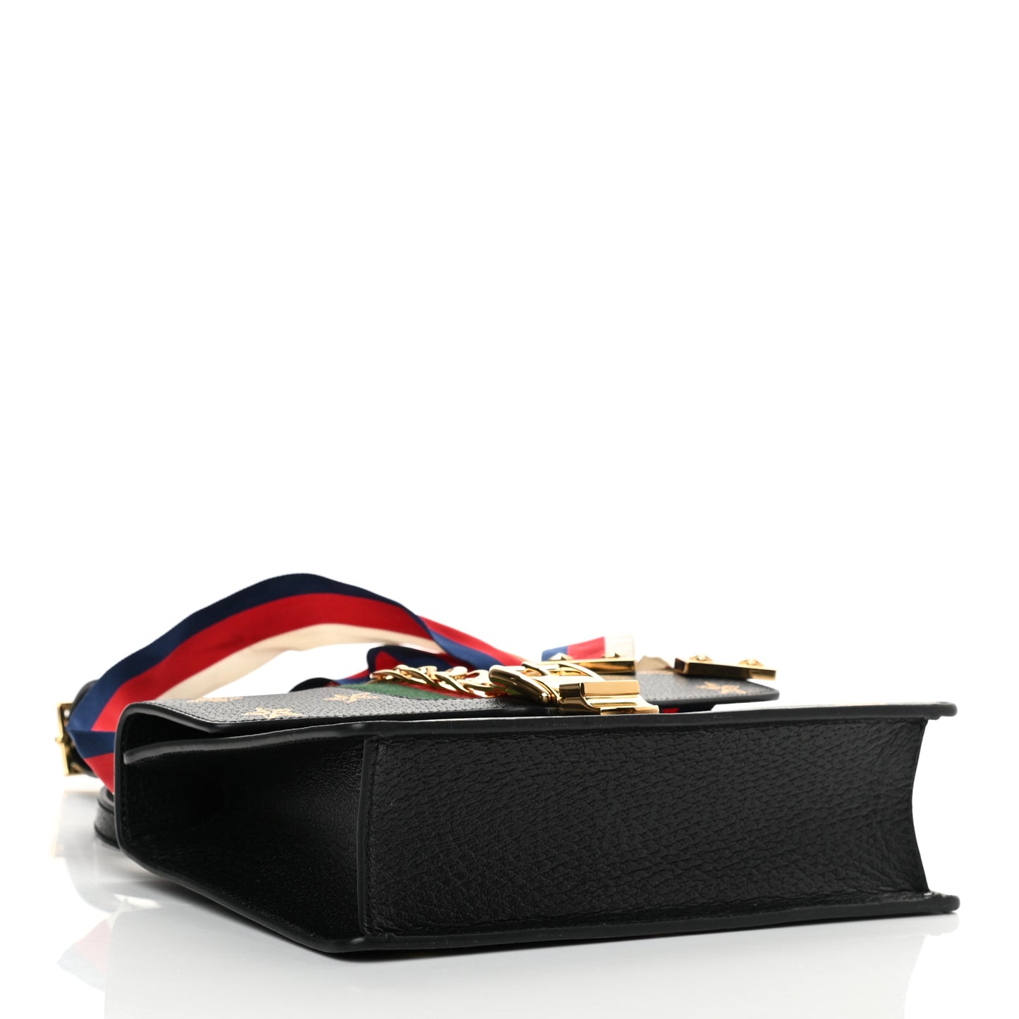 Textured Calfskin Bee Star Print Small Sylvie Shoulder Bag Black