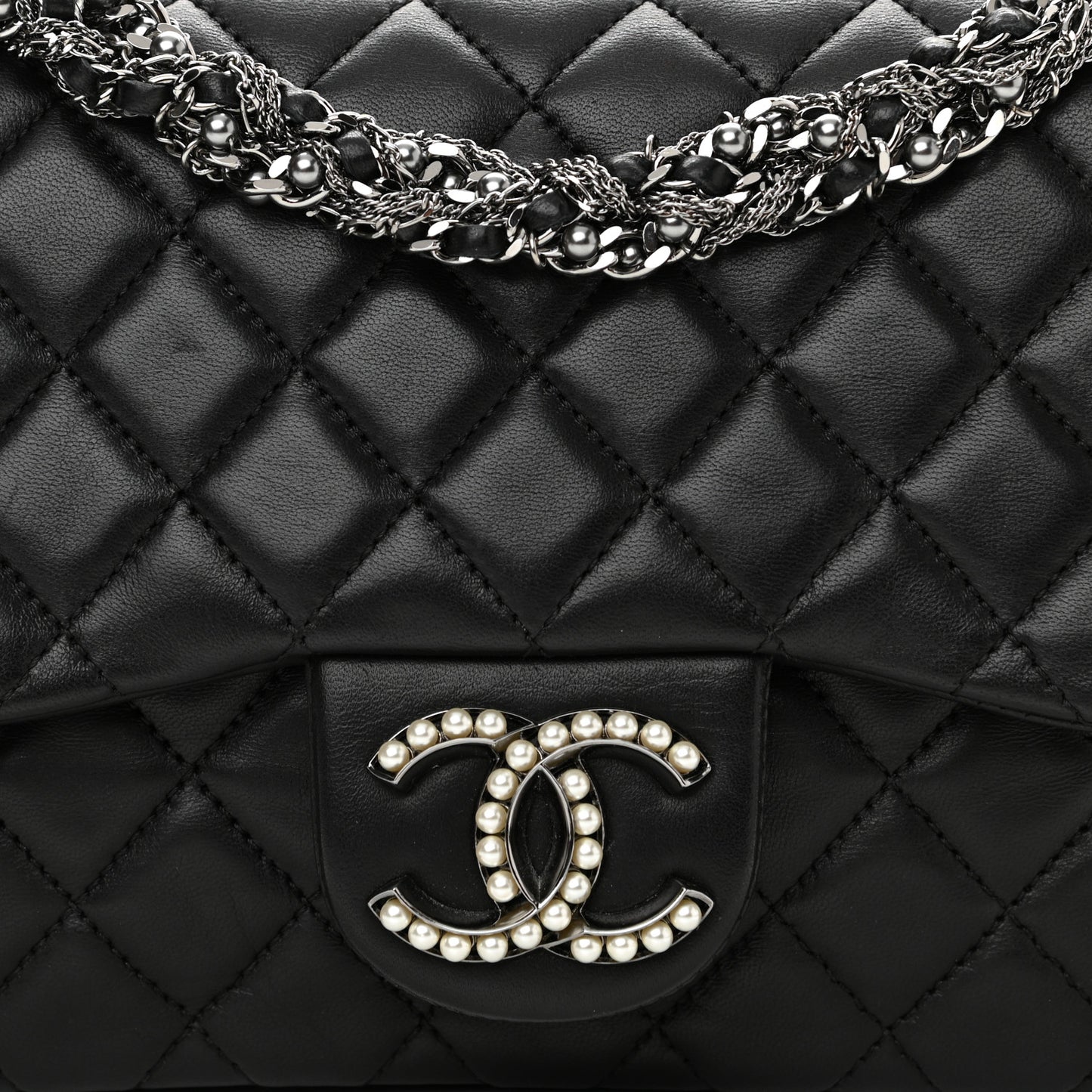 Lambskin Quilted Medium Westminster Pearl Flap Black