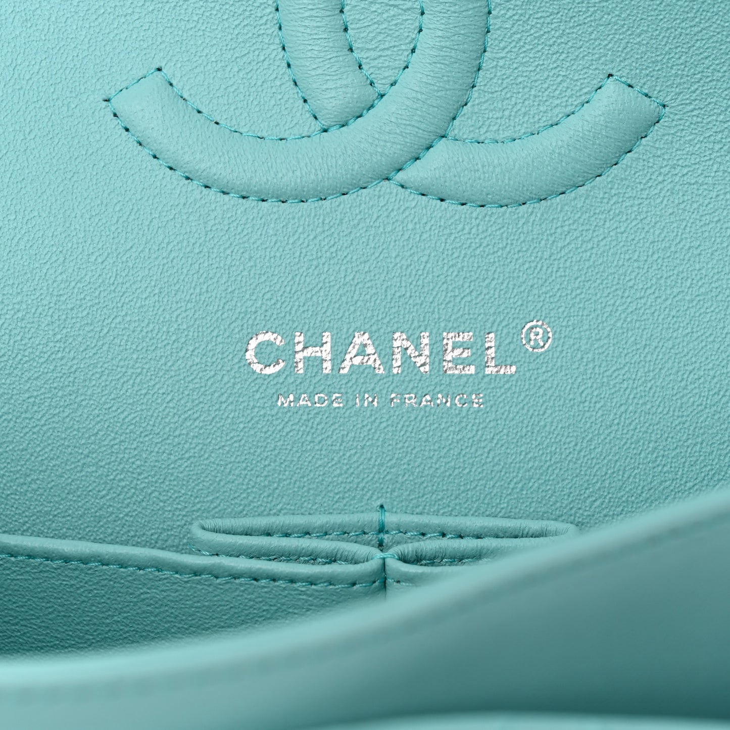 Lambskin Quilted Medium Double Flap Light Blue