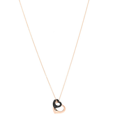 Tiffany 18K Rose Gold Black Jade 16mm Elsa Peretti Double Open Heart Pendant Necklace 1 of 6