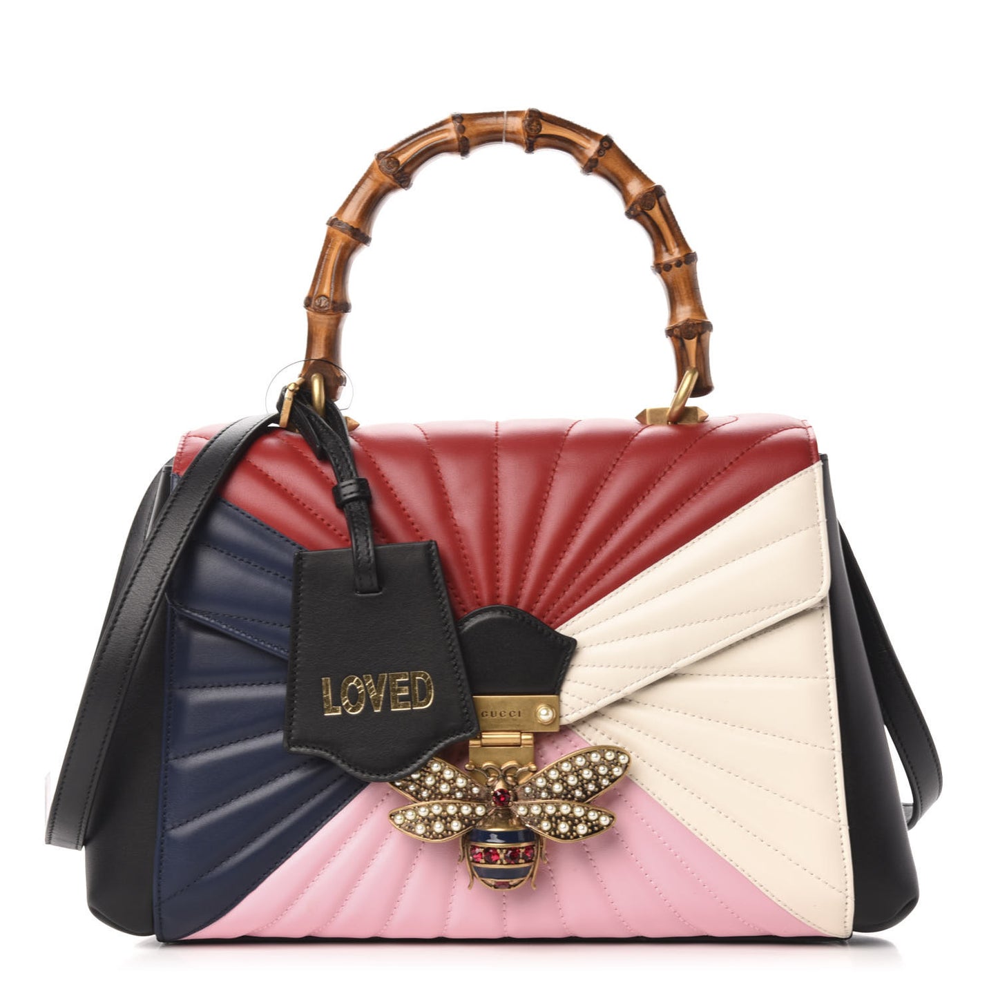 Calfskin Bamboo Trapuntata Queen Margaret Top Handle Bag Blue Agata Hibiscus Red Mystic White Sugar Pink