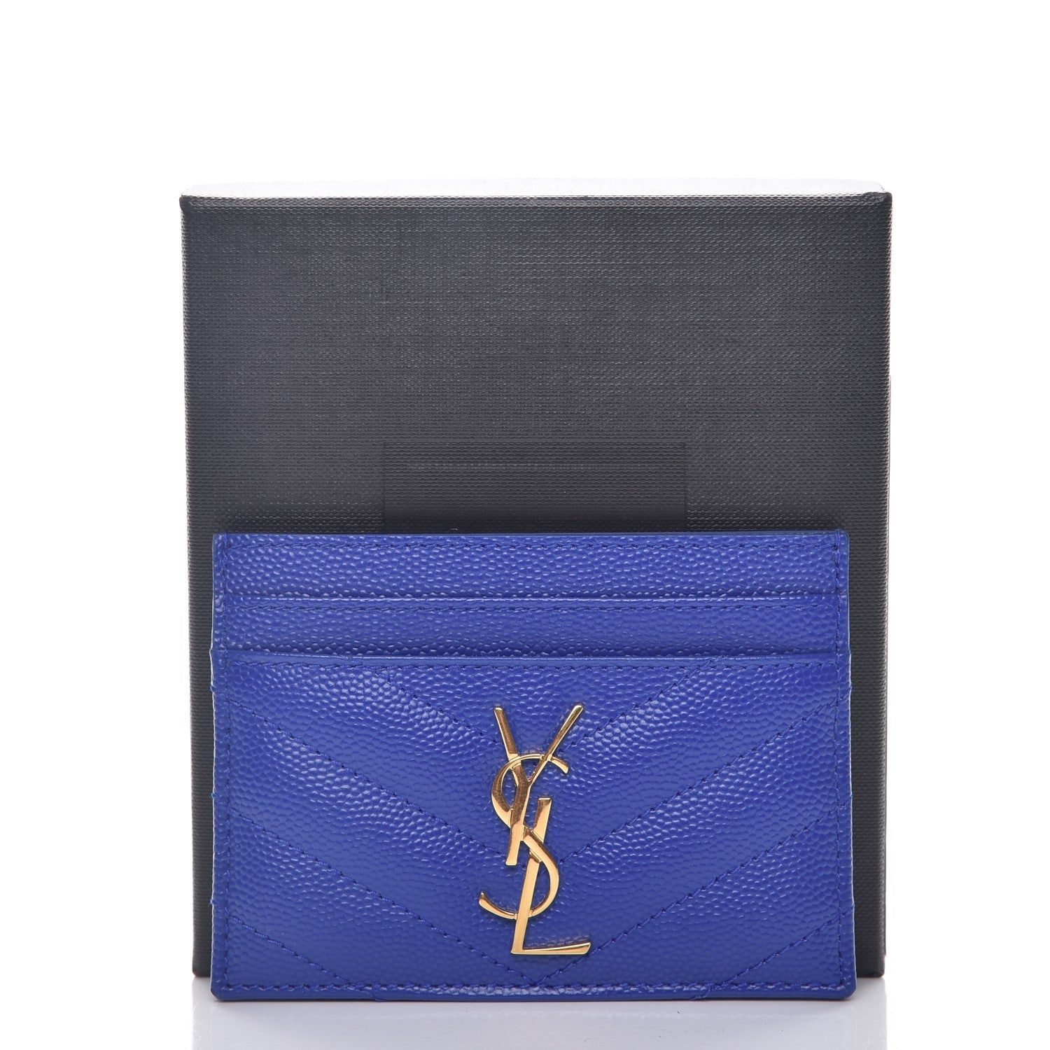 Saint Laurent Grain De Poudre Matelasse Monogram Credit Card Case Blue Majorelle 8 of 8