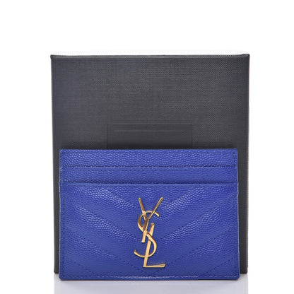 Saint Laurent Grain De Poudre Matelasse Monogram Credit Card Case Blue Majorelle 8 of 8