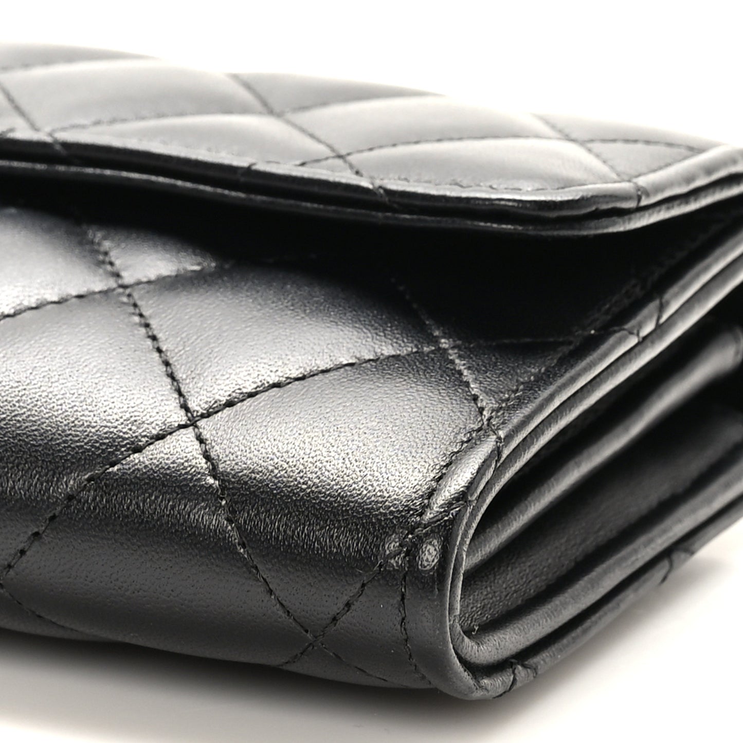 Lambskin Quilted Large Gusset Flap Wallet Black