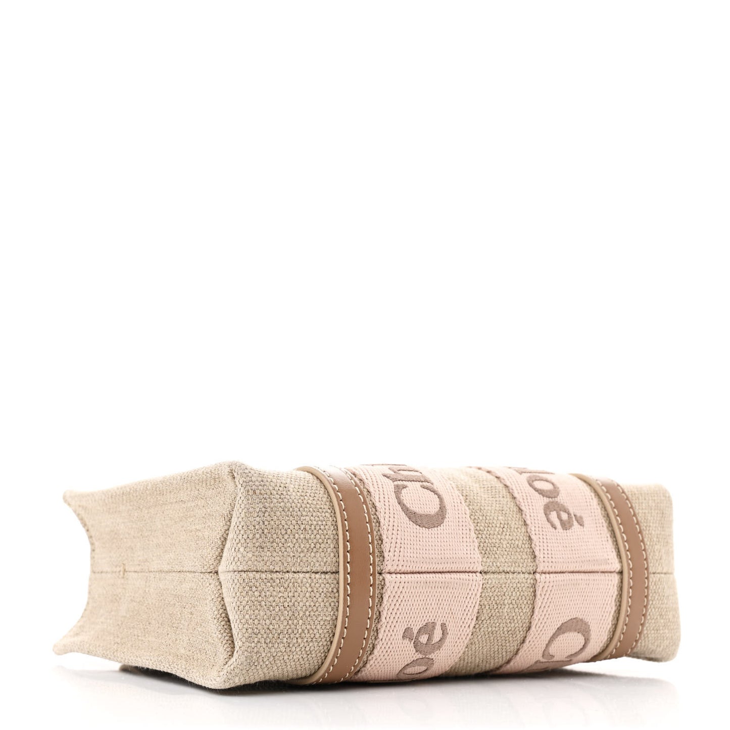 Linen Calfskin Mini Woody Ribbon Tote With Strap Blushy Beige