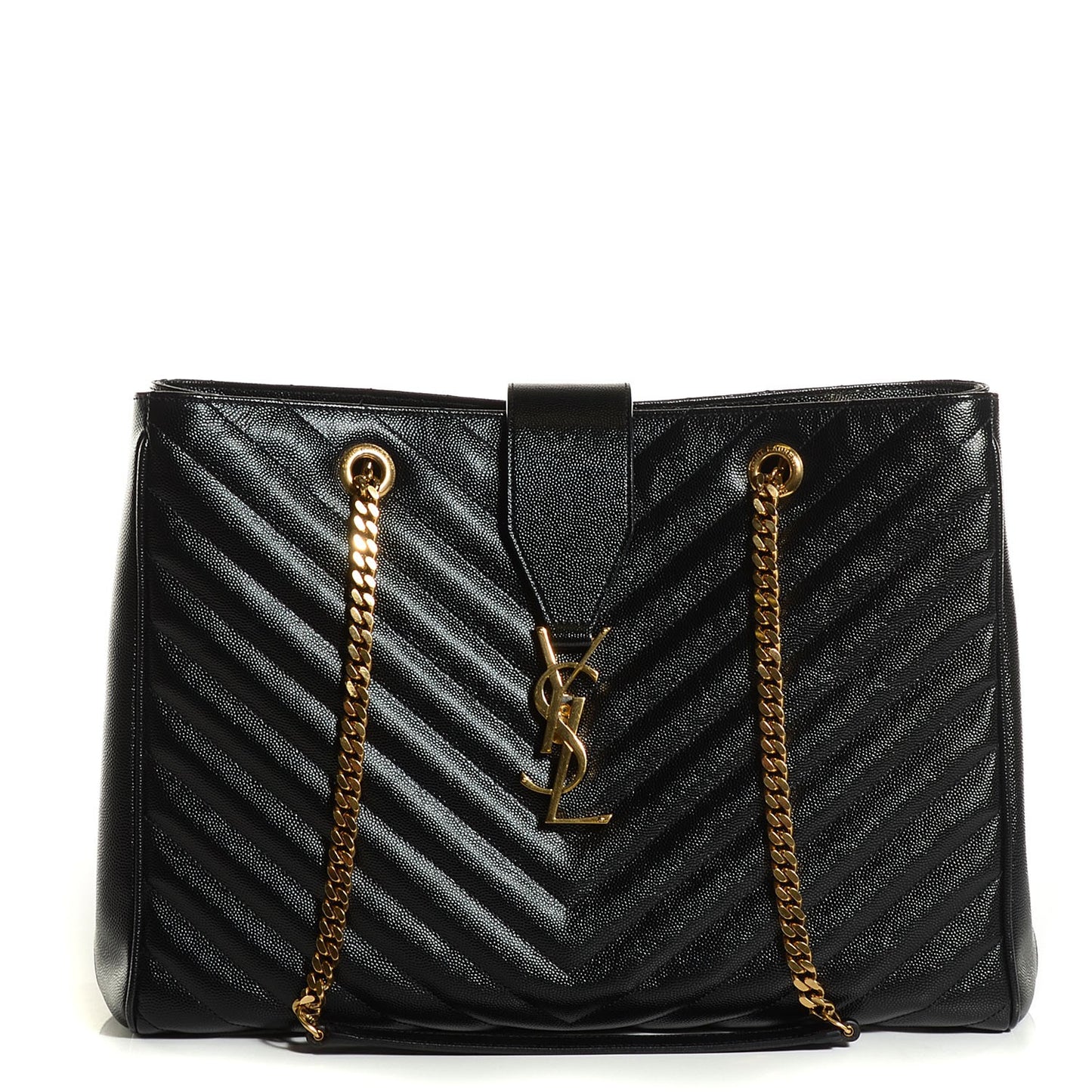 Grain De Poudre Matelasse Chevron Monogram Shopping Bag Black