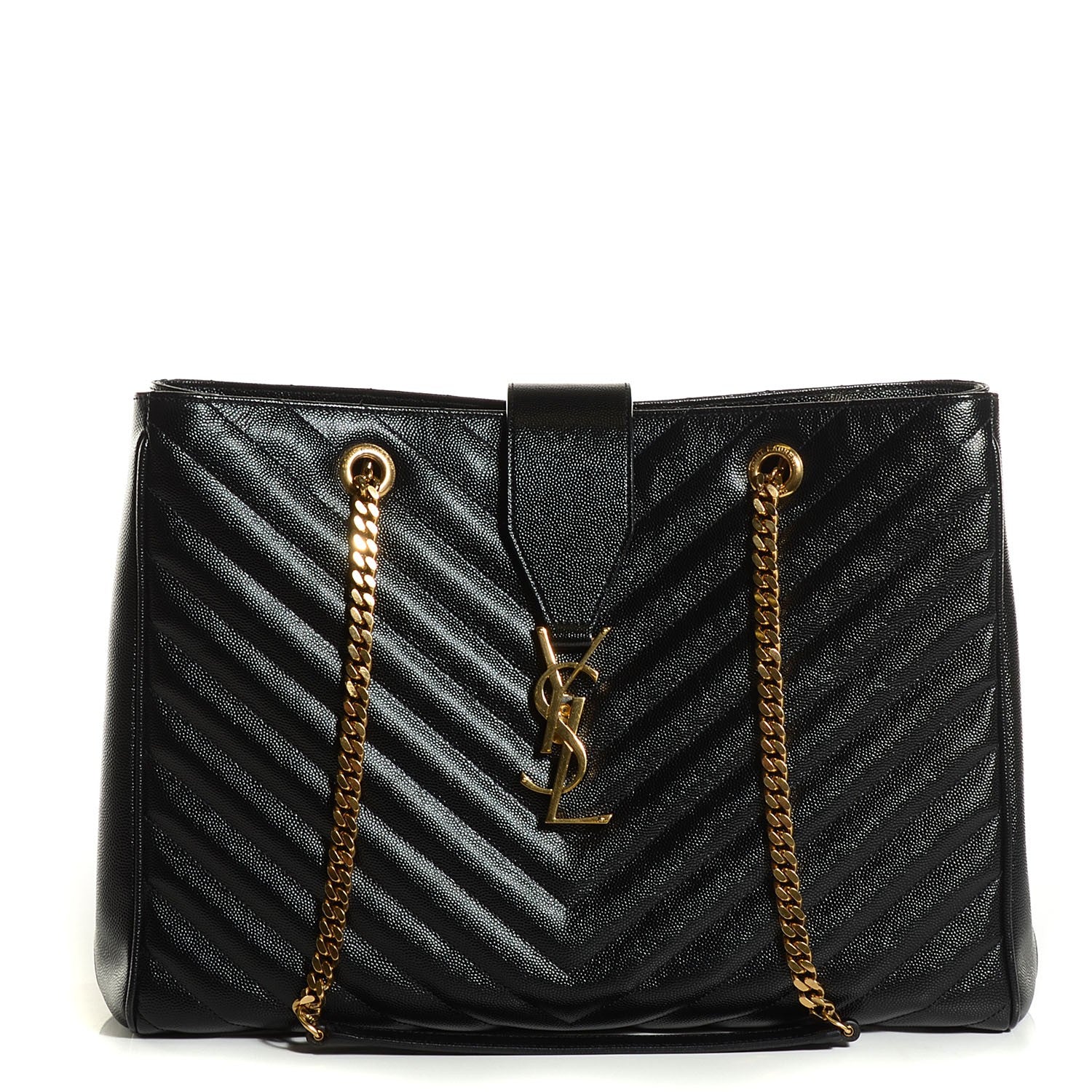 Saint Laurent Grain De Poudre Matelasse Chevron Monogram Shopping Bag Black 1 of 8