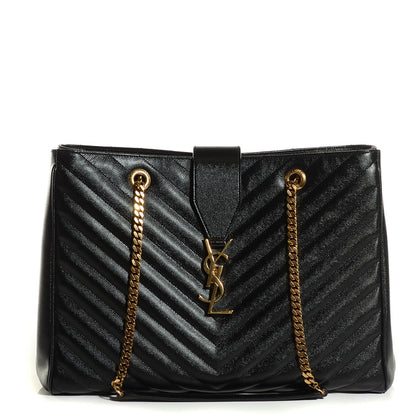 Saint Laurent Grain De Poudre Matelasse Chevron Monogram Shopping Bag Black 1 of 8