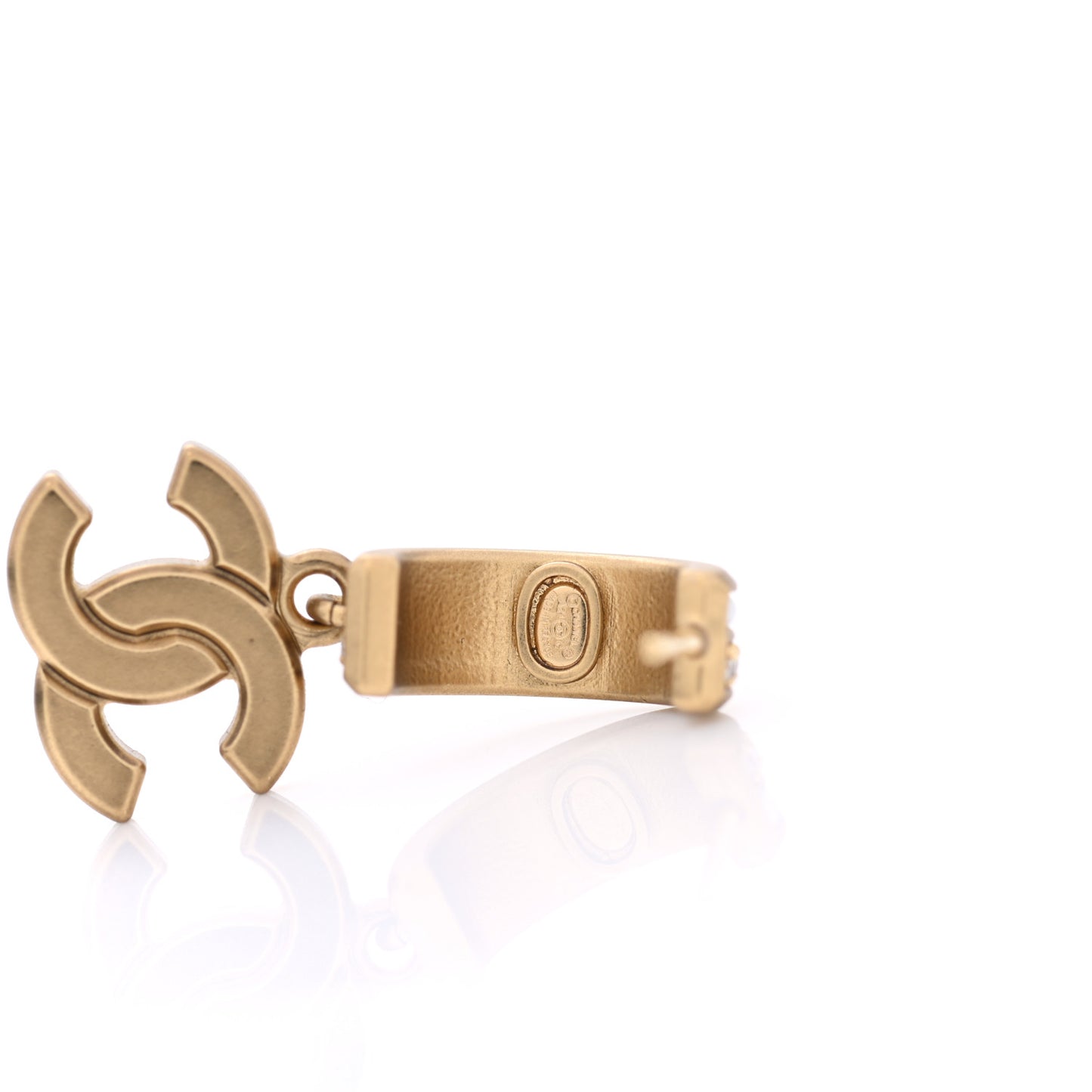 Crystal Pearl CC Hoop Drop Earrings Gold