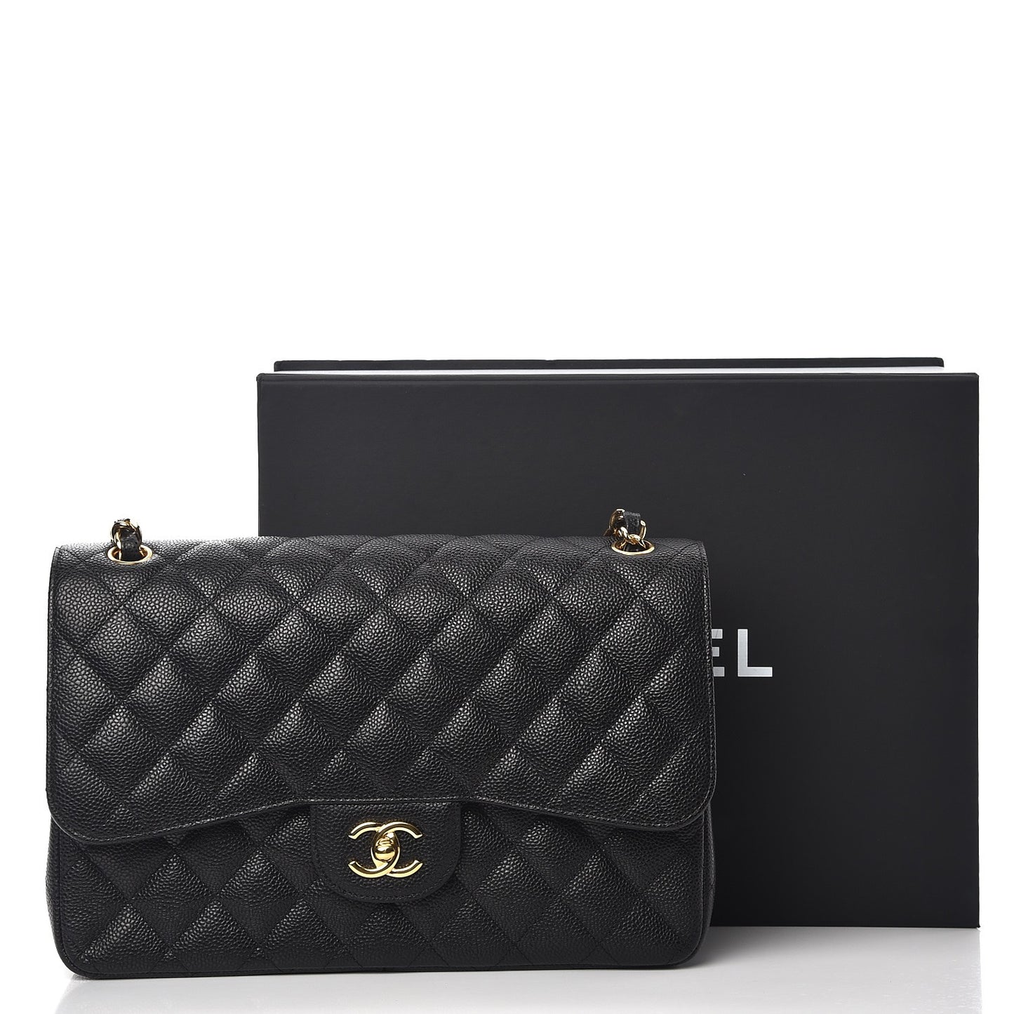 Caviar Quilted Jumbo Double Flap Black