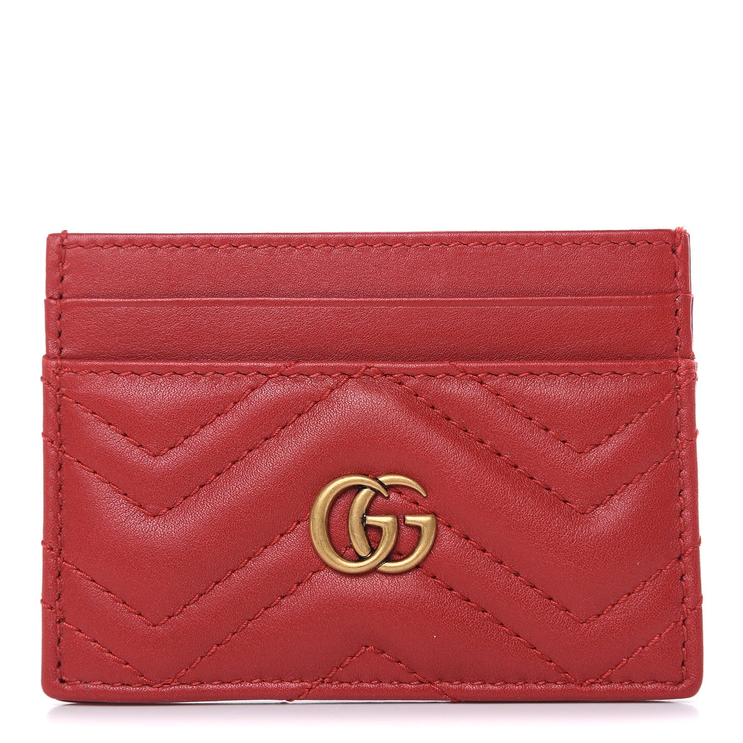 Calfskin Matelasse GG Marmont Card Holder Hibiscus Red