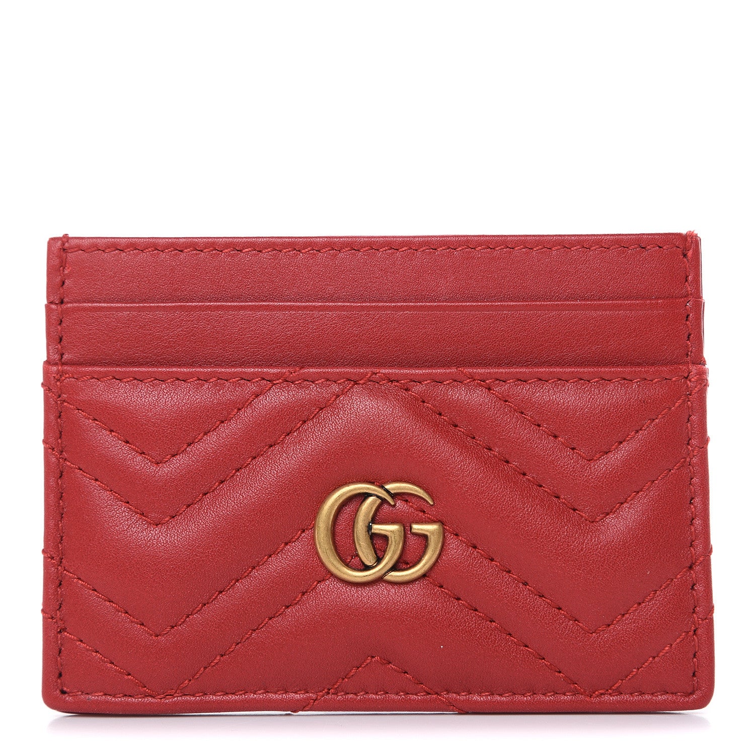 Gucci Calfskin Matelasse GG Marmont Card Holder Hibiscus Red 1 of 7