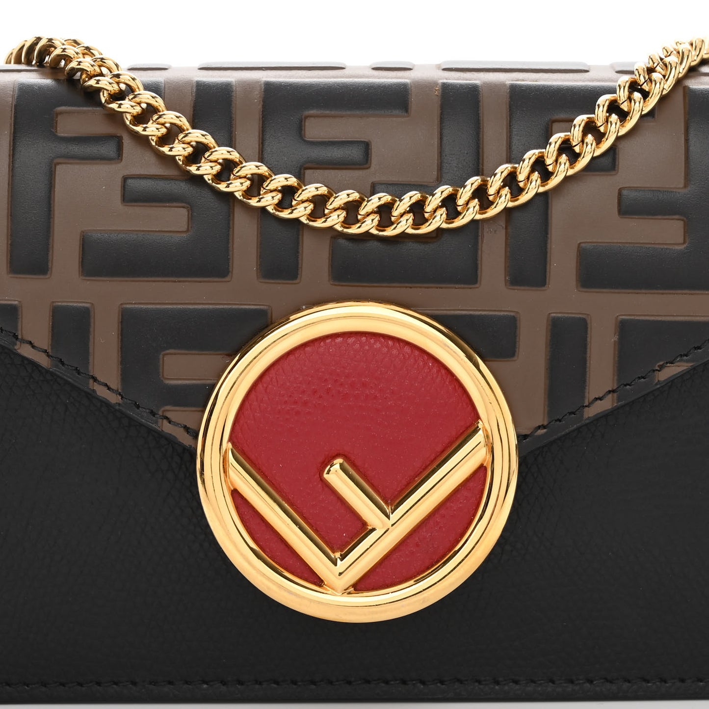 Vitello Liberty F is Fendi Bi-Color FF 1974 Embossed Envelope Belt Bag Maya Black