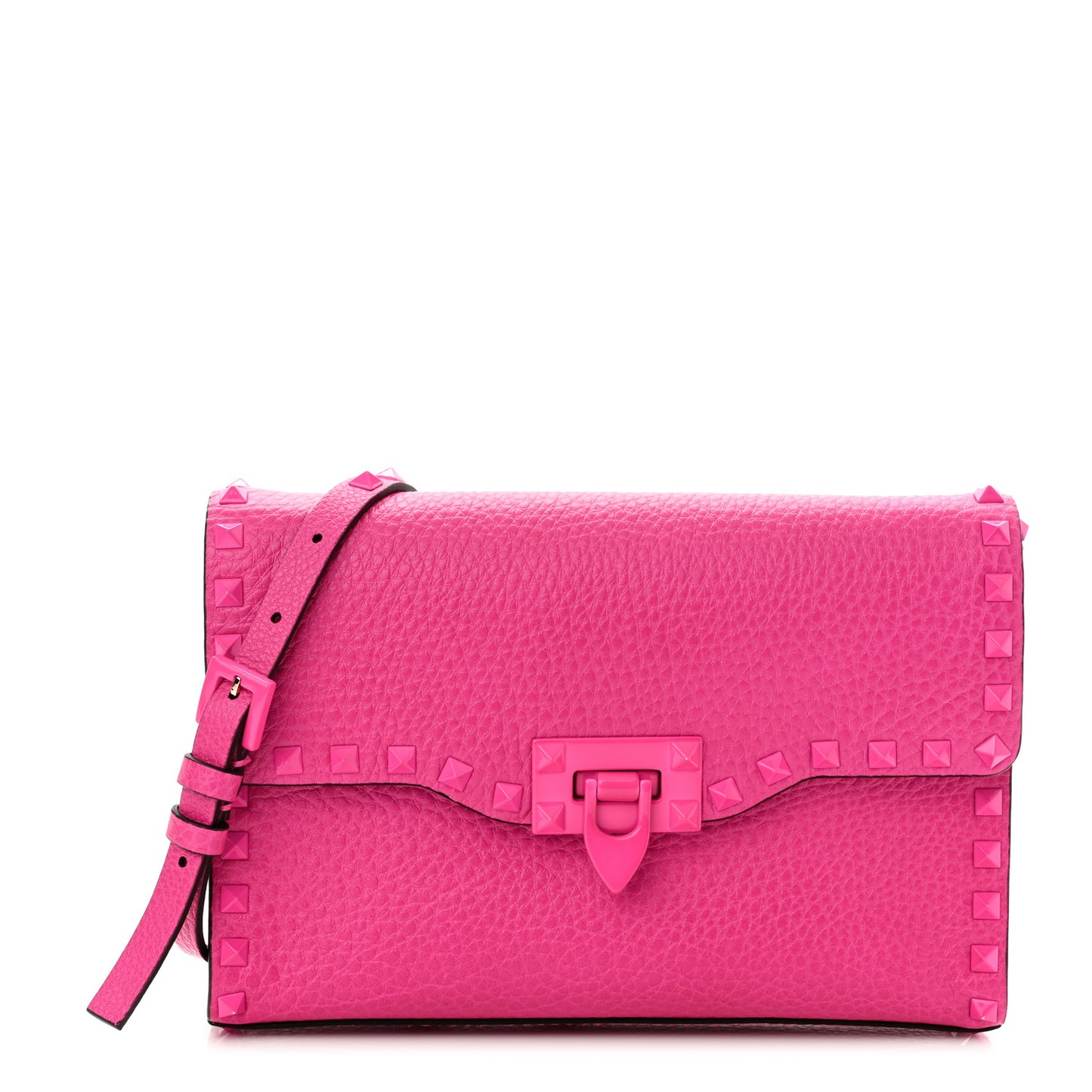 Pebbled Calfskin Enamel Monochrome Medium Rockstud Flip Lock Crossbody Bag Pink PP