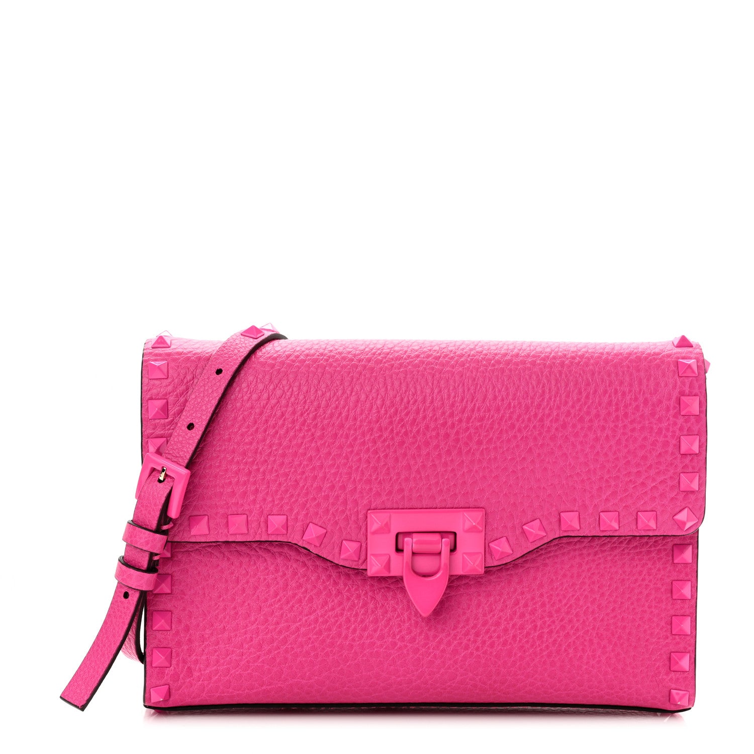 Valentino Garavani Pebbled Calfskin Enamel Monochrome Medium Rockstud Flip Lock Crossbody Bag Pink PP 1 of 9