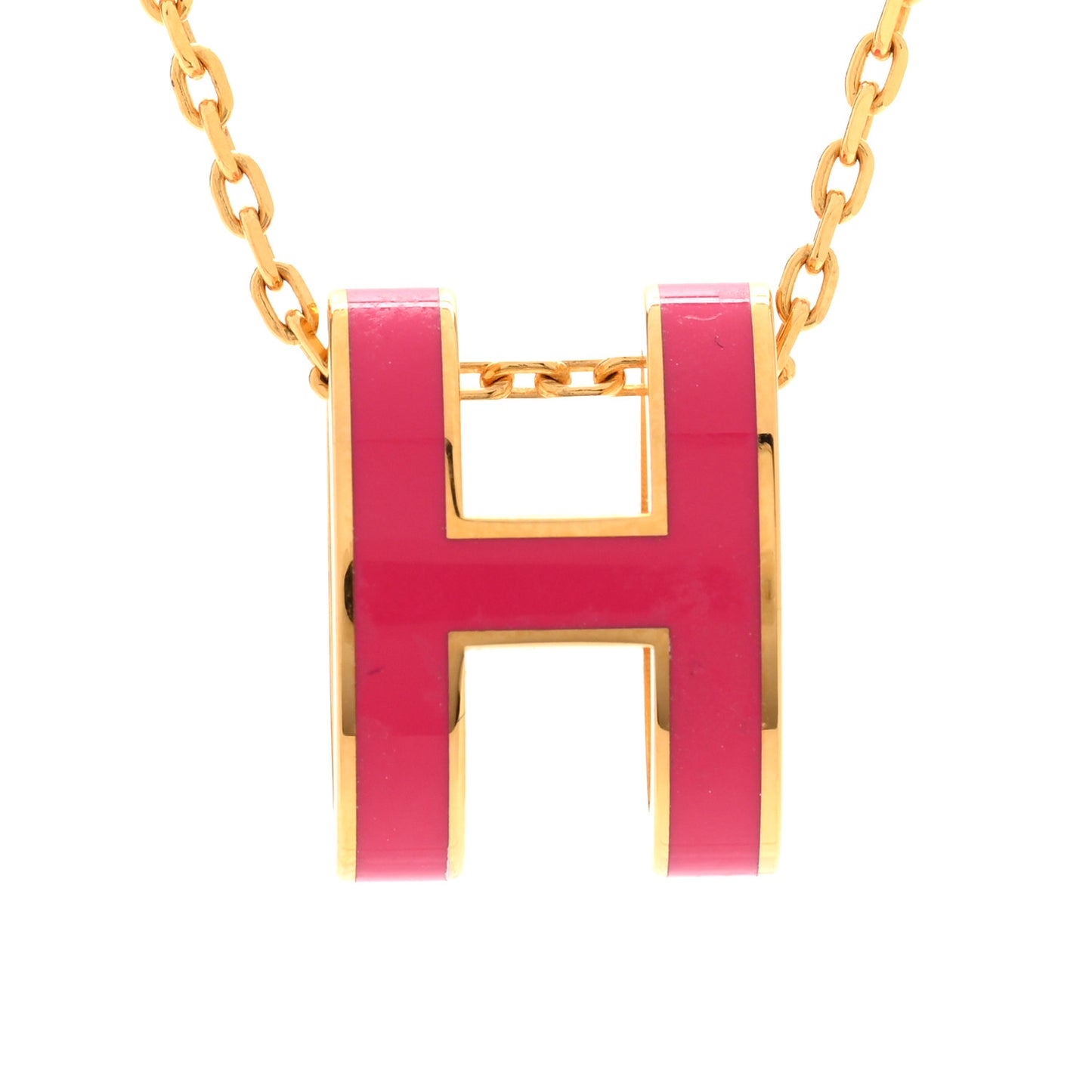 Lacquered Gold Pop H Pendant Necklace Rose Indien