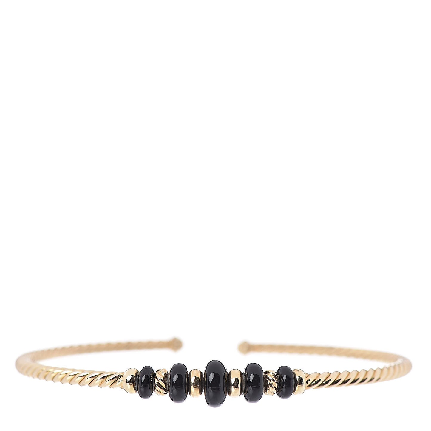 18K Yellow Gold Black Onyx Rio Rondelle Cabled Cuff Bracelet