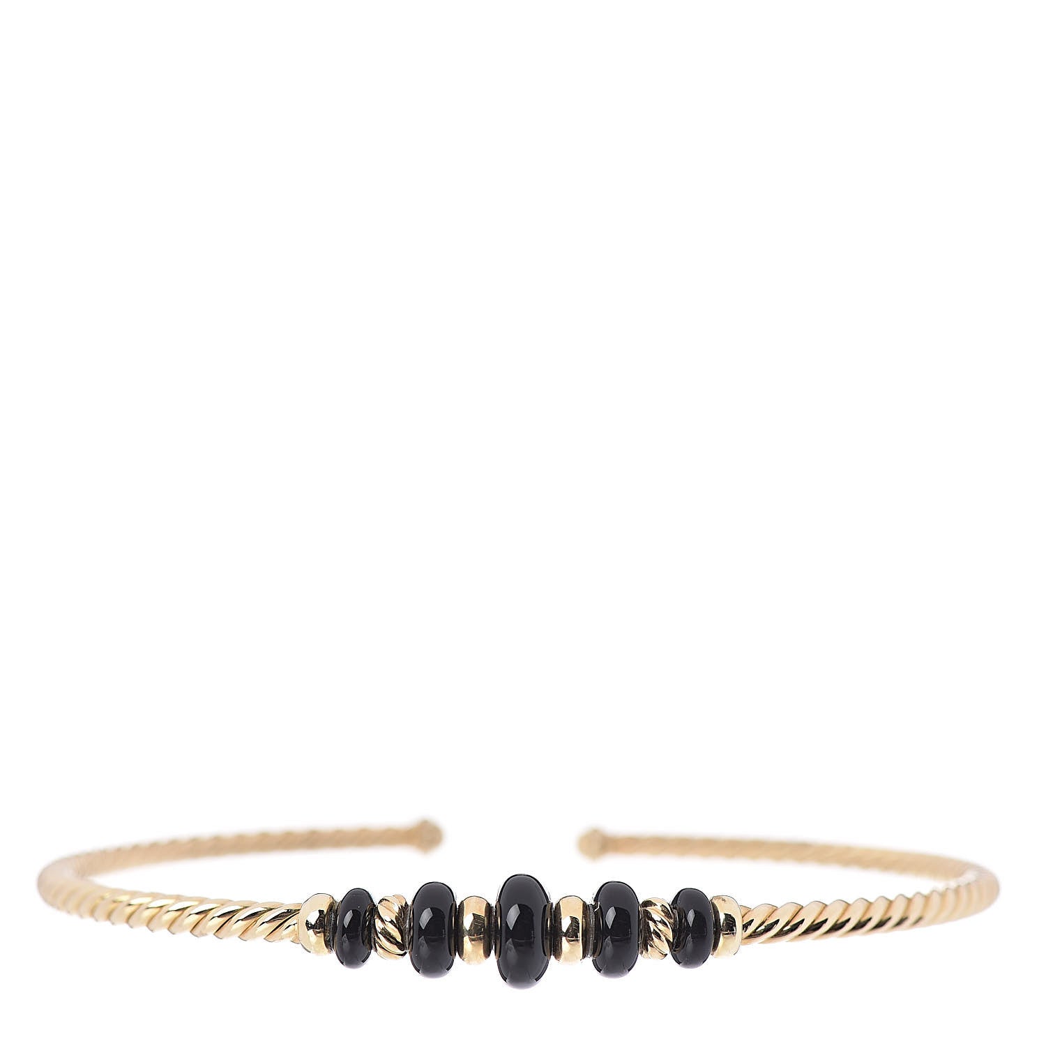 David Yurman 18K Yellow Gold Black Onyx Rio Rondelle Cabled Cuff Bracelet 1 of 5