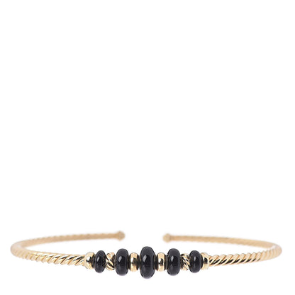 David Yurman 18K Yellow Gold Black Onyx Rio Rondelle Cabled Cuff Bracelet 1 of 5