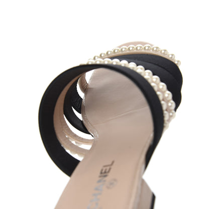 Chanel Patent Calfskin Grosgrain CC Pearl Mules 36 Beige Black 22 of 26