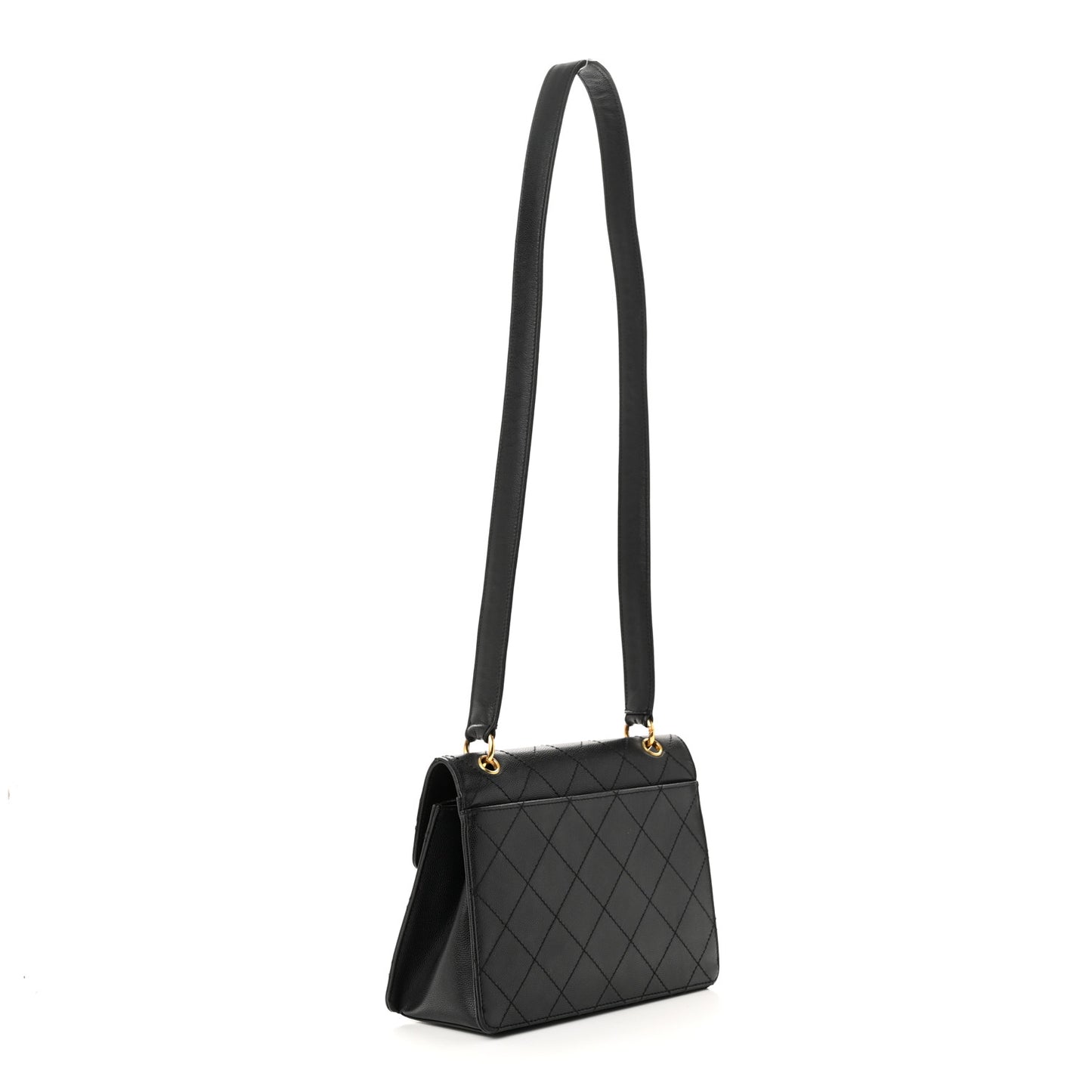 Caviar Diamond Stitched Square Flap Shoulder Bag Black