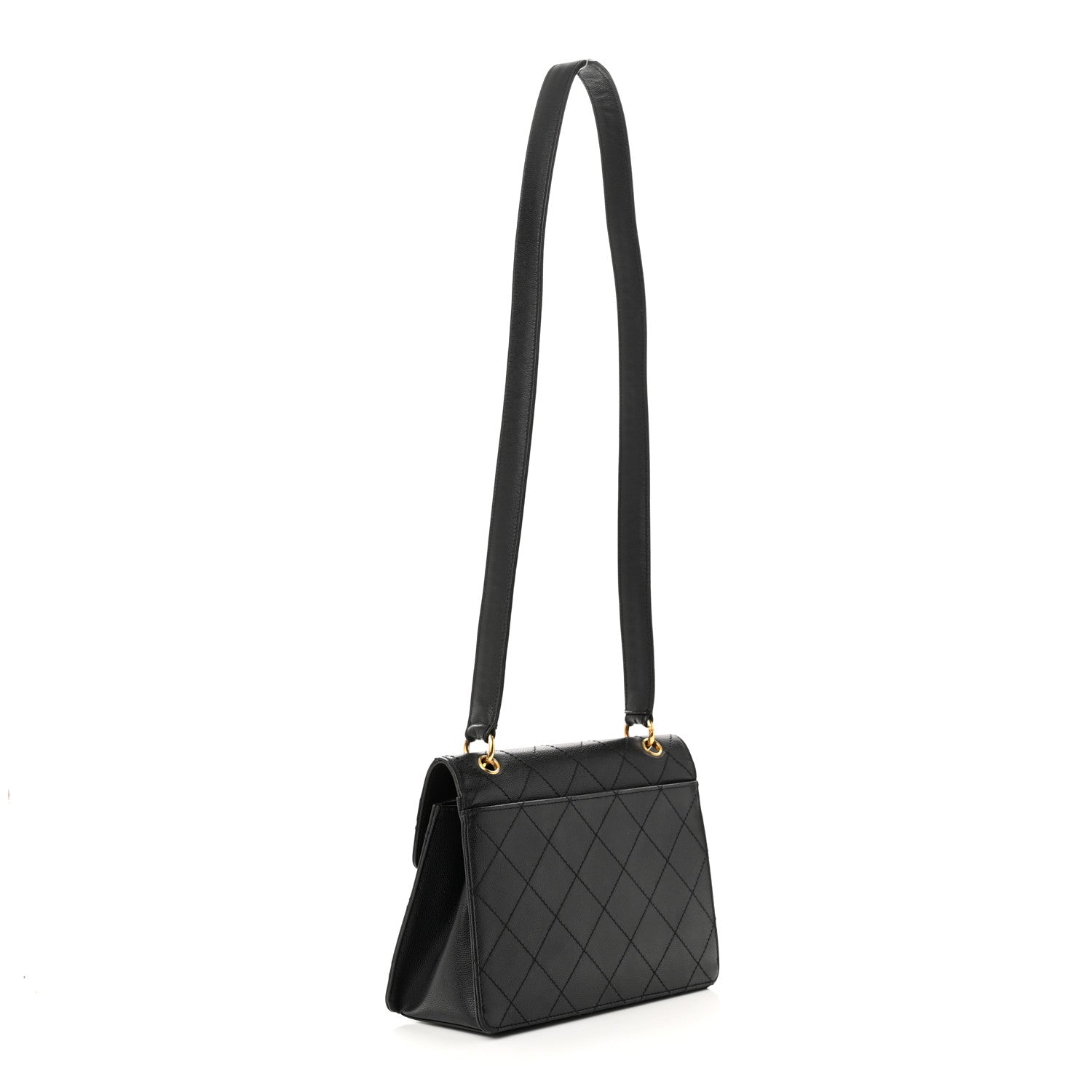 Chanel Caviar Diamond Stitched Square Flap Shoulder Bag Black 3 of 10