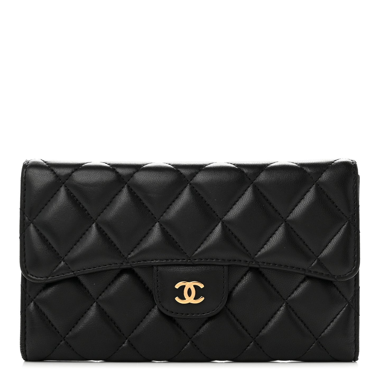 Lambskin Quilted Large Flap Wallet Black