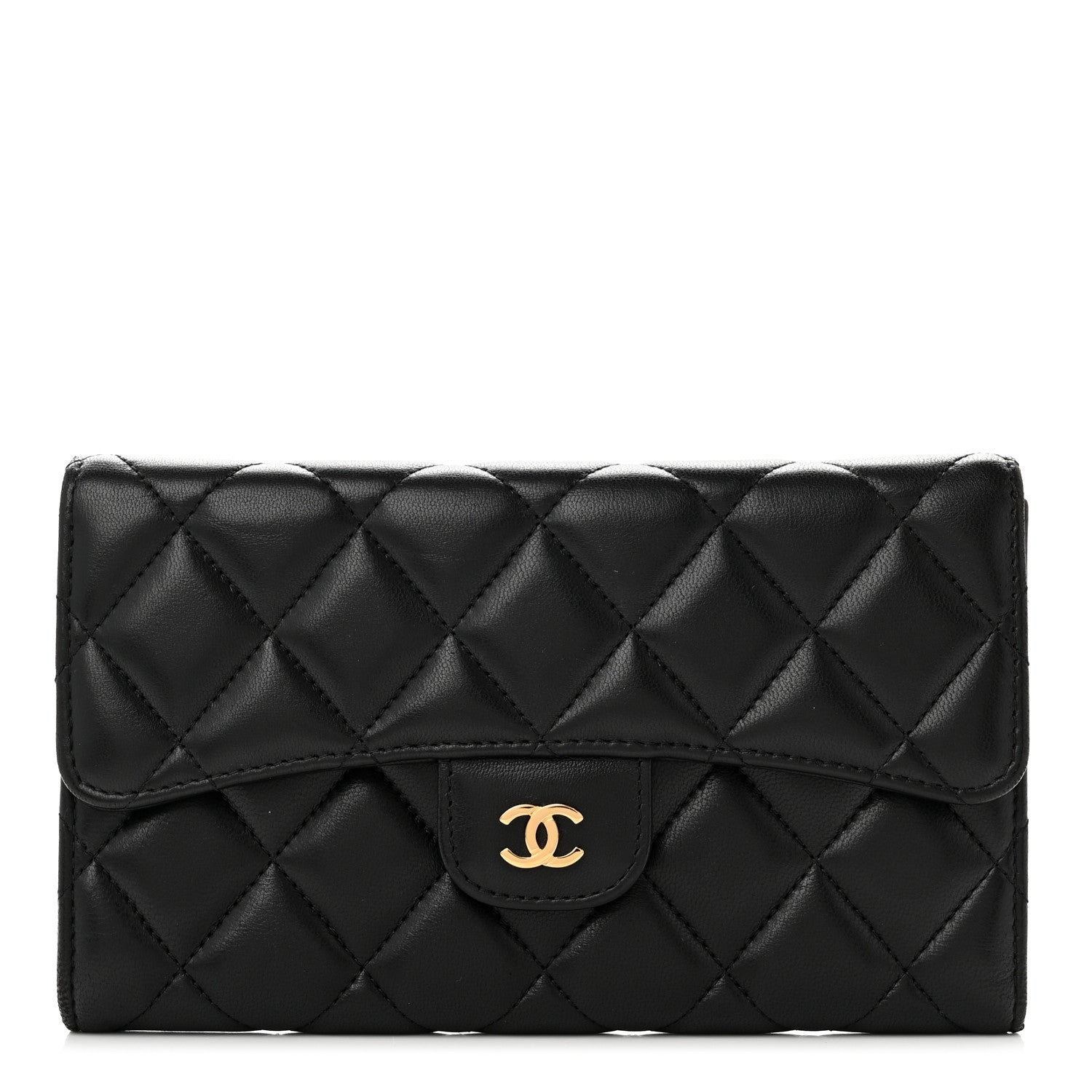 Chanel Lambskin Quilted Large Flap Wallet Black 1 of 9