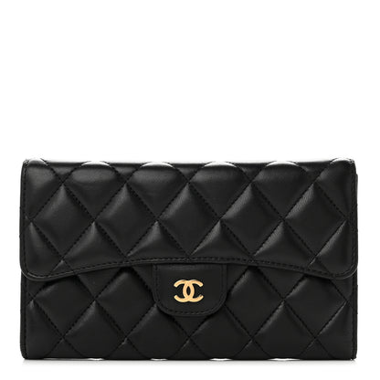 Chanel Lambskin Quilted Large Flap Wallet Black 1 of 9