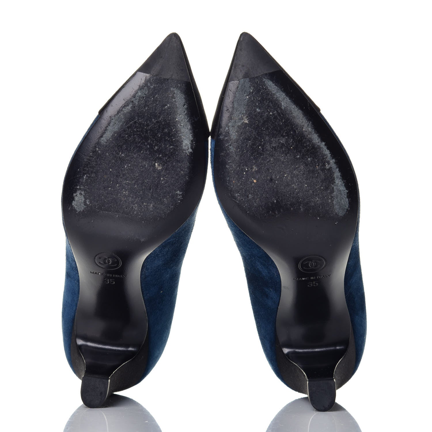 Chanel Suede Satin Cap Toe Gabrielle Pumps 35 Navy Black 5 of 9