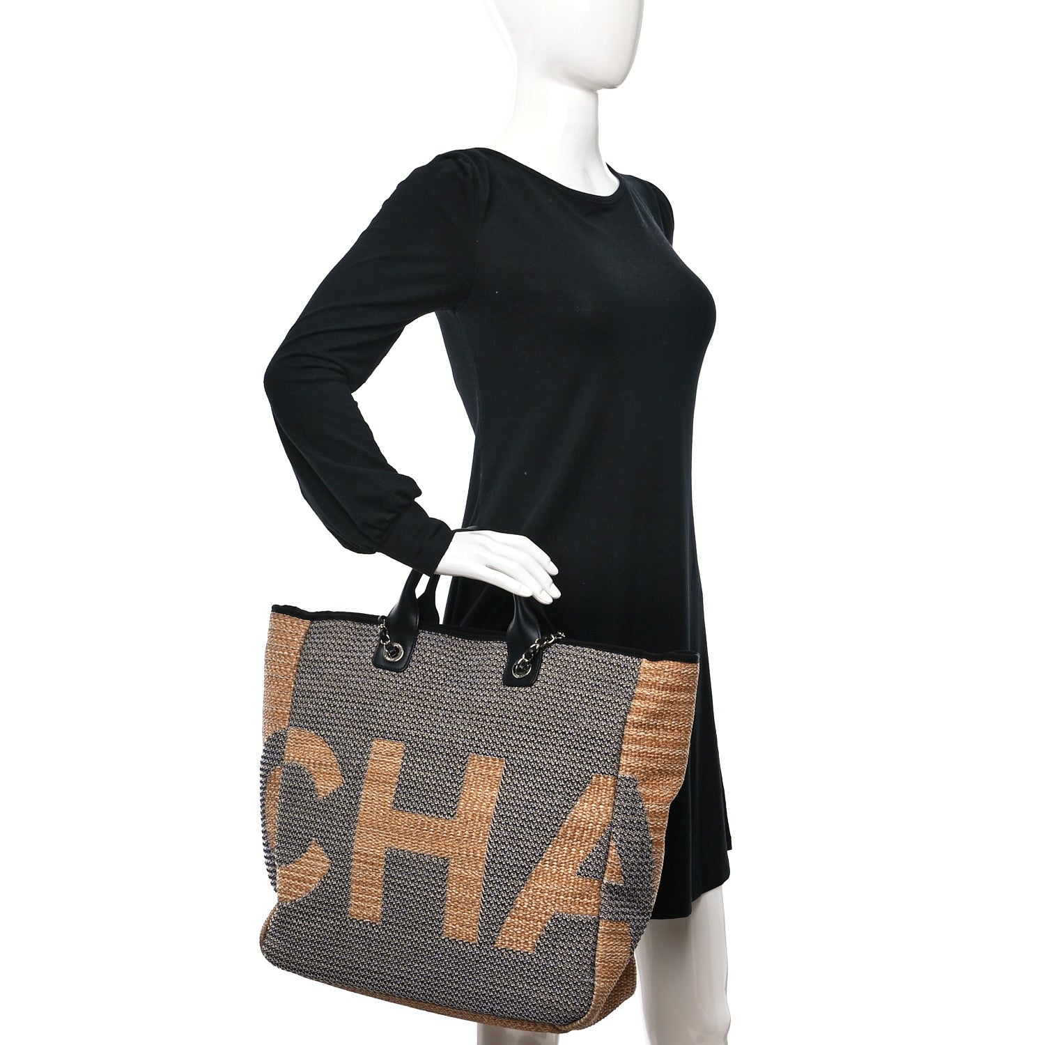 Chanel Mixed Fibers Large Shopping Bag Blue Beige 2 of 10