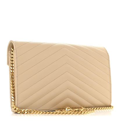 Saint Laurent Grain De Poudre Matelasse Chevron Monogram Chain Wallet Nude Powder 3 of 13