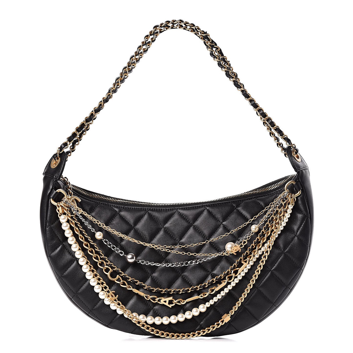 Lambskin Quilted All About Chains Hobo Black