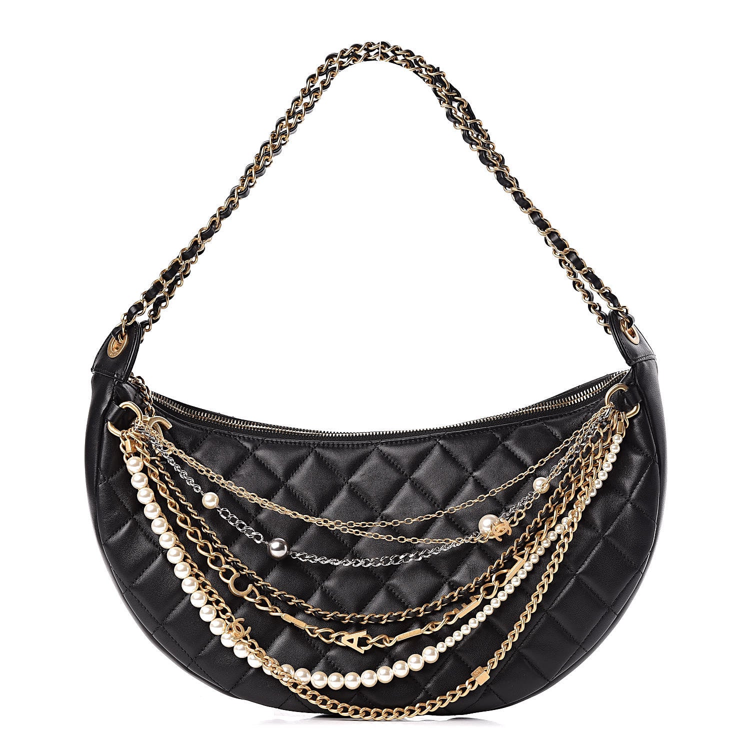 Chanel Lambskin Quilted All About Chains Hobo Black 1 of 11